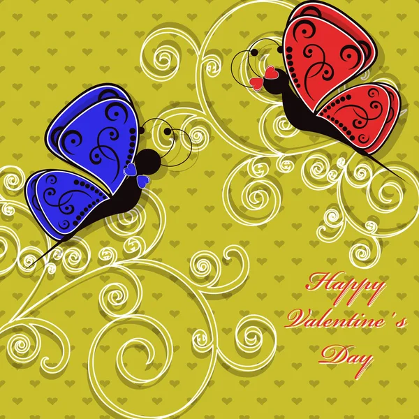 Ilustración abstracta del vector. Tarjeta de felicitación para San Valentín. Mariposas, corazón — Vector de stock