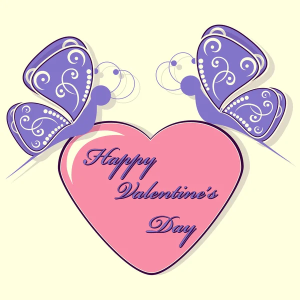 Ilustración abstracta del vector. Tarjeta de felicitación para San Valentín. Mariposas, corazón — Archivo Imágenes Vectoriales