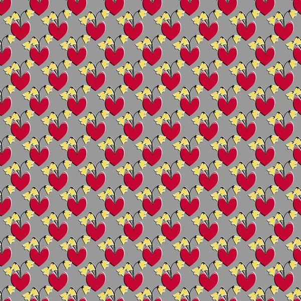 Бесшовная векторная иллюстрация ко Дню Святого Валентина. Декоративные цветы, сердце — стоковый вектор