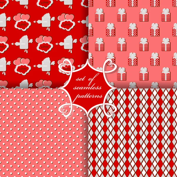 Set of seamless vector illustration of Valentine's Day.  Decorative gift box, heart, Cupid — Stock Vector