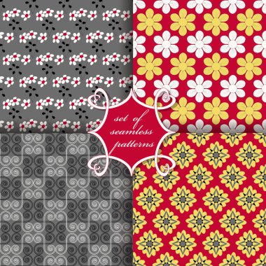 Sorunsuz vektör çizimler kümesi. Soyut şekiller ve dekoratif çiçek