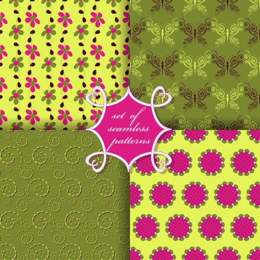 Sorunsuz vektör çizimler kümesi. Soyut şekiller, kelebek ve dekoratif çiçek