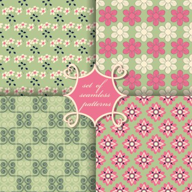 Sorunsuz vektör çizimler kümesi. Soyut şekiller ve dekoratif çiçek