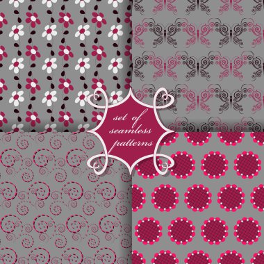 Sorunsuz vektör çizimler kümesi. Soyut şekiller, kelebek ve dekoratif çiçek