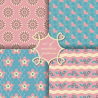 Sorunsuz vektör çizim Sevgililer günü kümesi. soyut çiçek, Kalpler