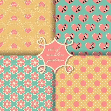 Sevgililer günü kesintisiz vektör çizim kümesi. Dekoratif çiçek, kalp