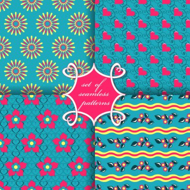 Sorunsuz vektör çizim Sevgililer günü kümesi. soyut çiçek, Kalpler