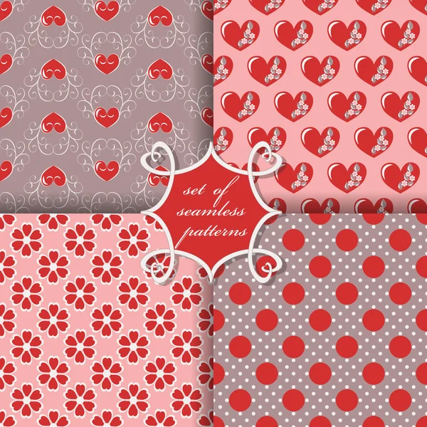 Set of seamless vector illustration of Valentine's Day.  Decorative flowers, heart — Stock Vector