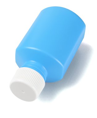 Mavi plastik ilaç şişesi