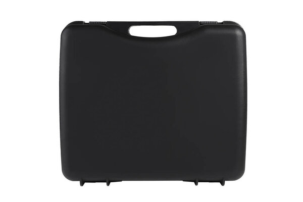 Black Plastic Storage Box for Do It Yourself Tools on White Background