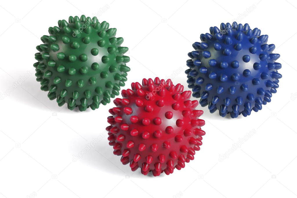 Colorful Massage Rubber Balls With Spikes on White Background