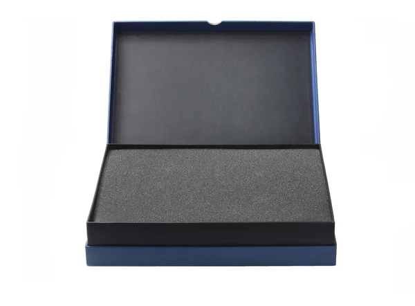 Open Blue Box with Packaging Sponge Foam — стоковое фото