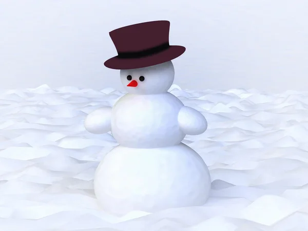 3D snögubbe i ett snöigt fält — Stockfoto