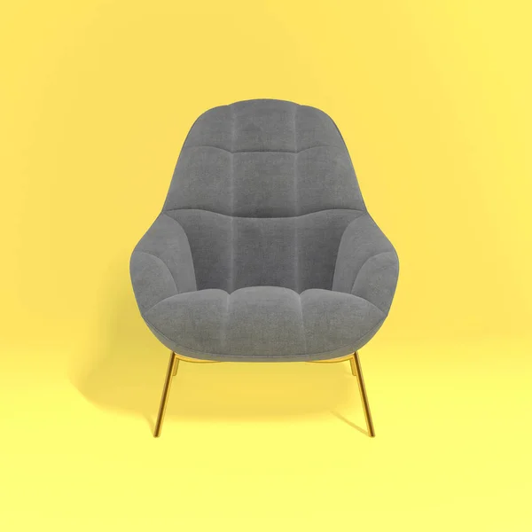 Comfortable Fashionable Gray Designer Armchair Yellow Background Trendy Colors Year — Stock Photo, Image