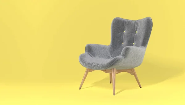 Comfortable Fashionable Gray Designer Armchair Yellow Background Trendy Colors Year — Stock Photo, Image