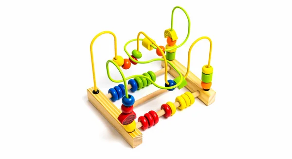 Labyrinthe Jouets Multicolores Bois Pour Enfants Isolé Sur Fond Blanc — Photo