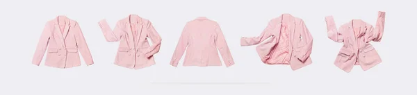 Женский Модный Летающий Розовый Блейзер Изолирован Сером Фоне Женская Мода — стоковое фото