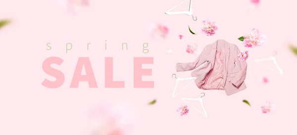 Venda Primavera Descontos Primavera Mulheres Moda Voando Flores Blazer Rosa — Fotografia de Stock