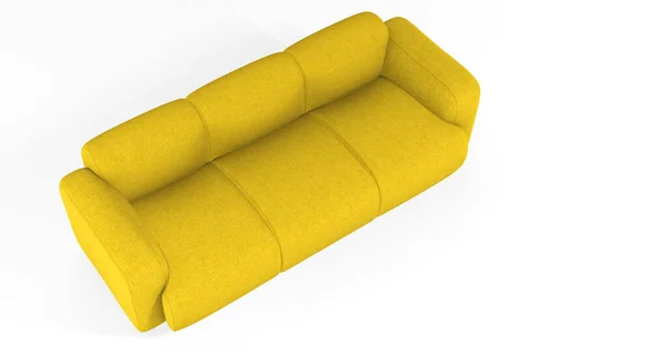 Sofá moderno de tela amarilla suave con patas de madera aisladas sobre fondo blanco. Muebles individuales cómodos de moda. Sofá elegante de tela de oficina. Sofá de lujo. Objeto interior — Foto de Stock