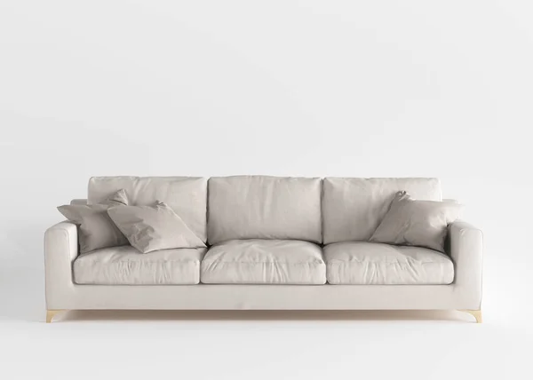 Sofá Tecido Cinza Elegante Confortável Moda Com Pernas Madeira Fundo — Fotografia de Stock