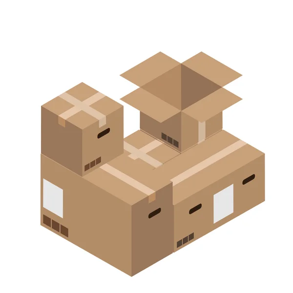 Набор векторных современных картонных коробок. Доставка — стоковый вектор