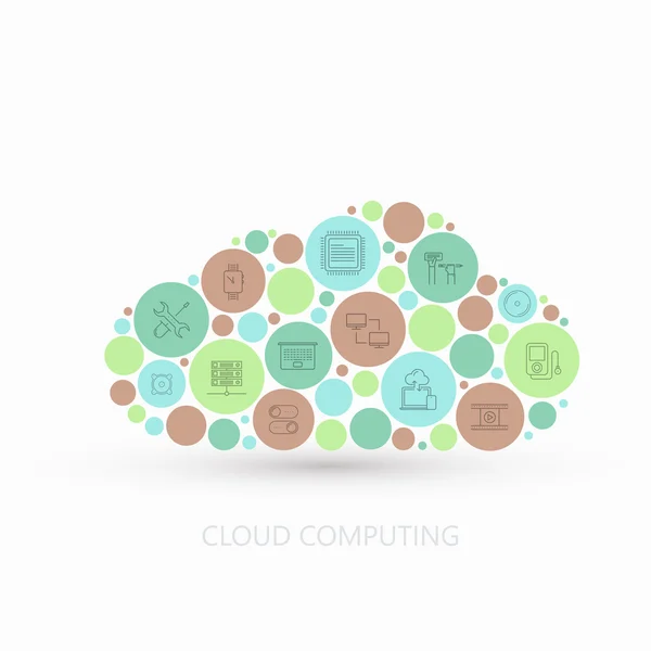 Vector modern concept cloud with flat outline icons set — Stock Vector