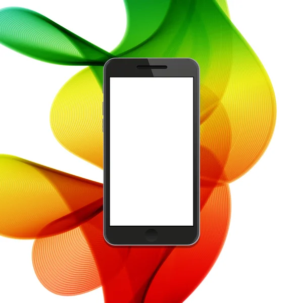 Vector smartphone moderno sobre fondo de ondas abstractas de colores — Vector de stock