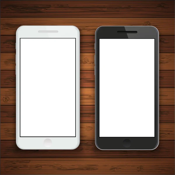 Vector smartphone moderno sobre fondo de madera — Archivo Imágenes Vectoriales