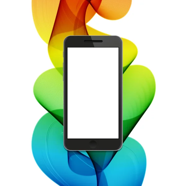 Vector smartphone moderno sobre fondo de ondas abstractas de colores . — Vector de stock