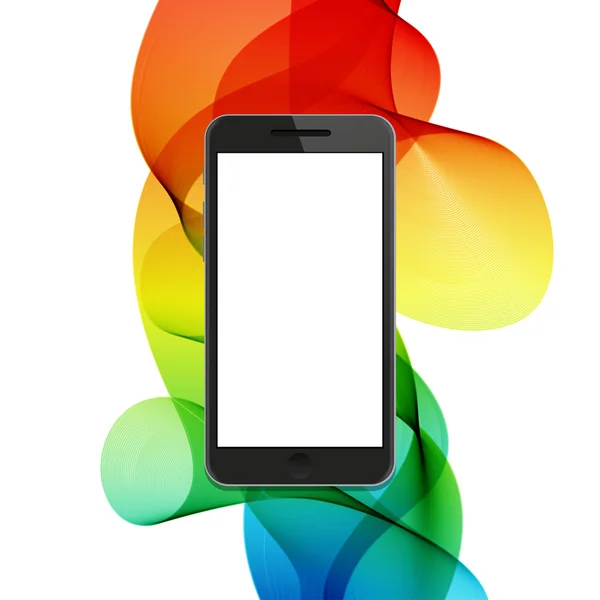 Vector smartphone moderno sobre fondo de ondas abstractas de colores . — Vector de stock