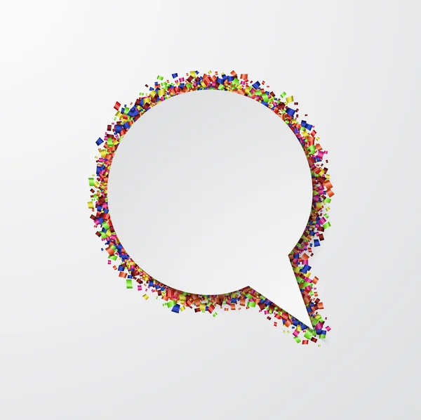 Vector modern bubble speech with confetti on white — Stock Vector