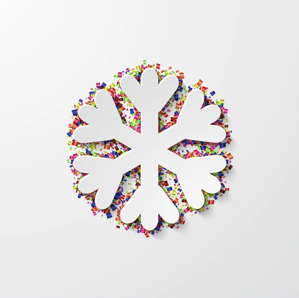 Vector modern snowflake with confetti on white — Stock Vector