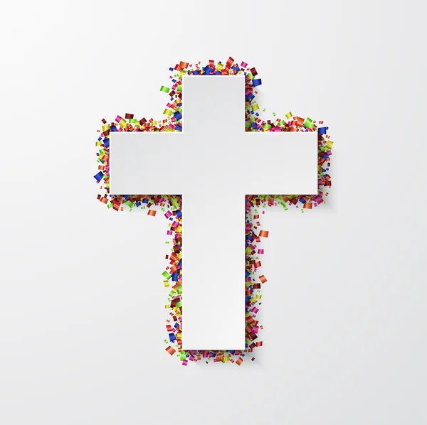 Vector cruz moderna con confeti en blanco — Archivo Imágenes Vectoriales