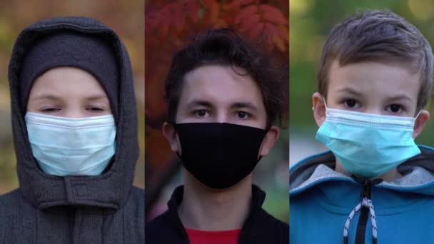 Gruppe von Personen mit Gesichtsschutzmaske zur Vorbeugung gegen Coronavirus covid 19 — Stockvideo