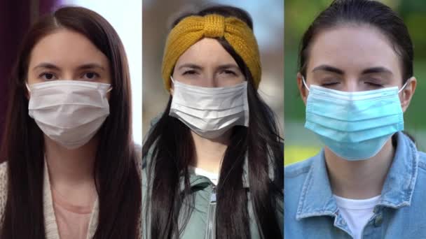Groep mensen met gezichtsbeschermingsmasker ter voorkoming van coronavirus covid 19 — Stockvideo