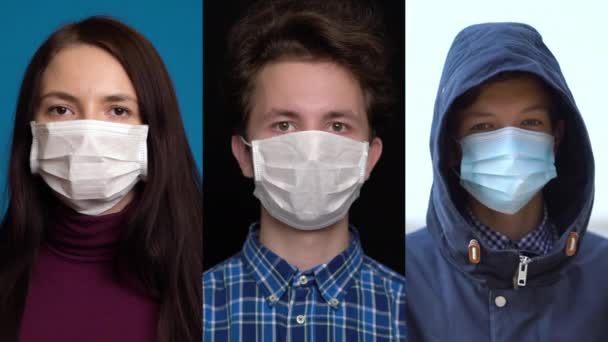 Group of people wearing face protection mask in prevention for coronavirus covid 19 — Stock Video