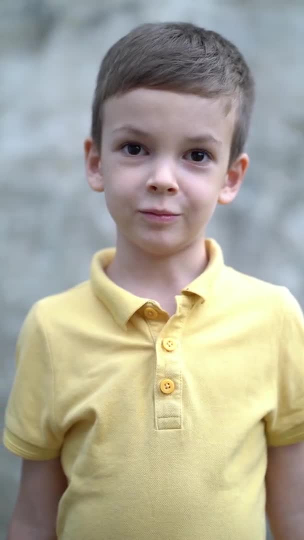 Kameraya bakan bir anaokulu çocuğunun portresi. — Stok video