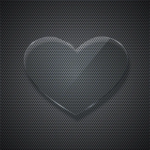 Vector glass heart on metal grid background — Stock Vector