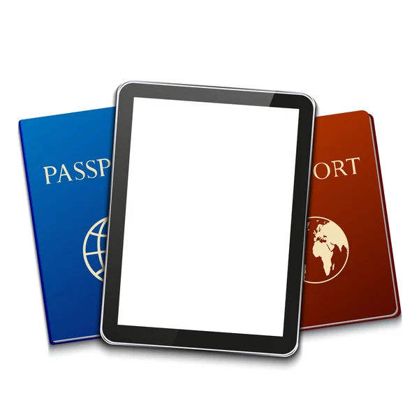 Tablet computer vettoriale moderno con passaporto — Vettoriale Stock
