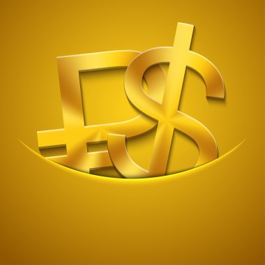 Vektör modern altın Rublesi ve Doları simgeler