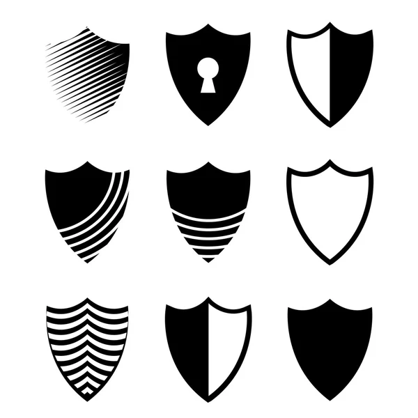 Vettoriale icone scudi moderni impostato su bianco — Vettoriale Stock