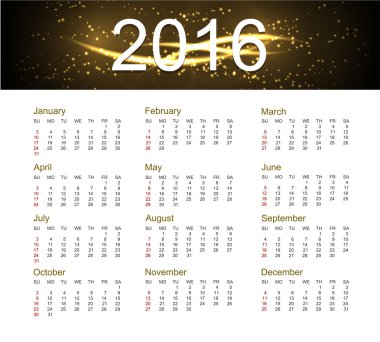 Vector calendar for 2016 year 