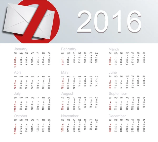 Vector calendar for 2016 year — Stock Vector