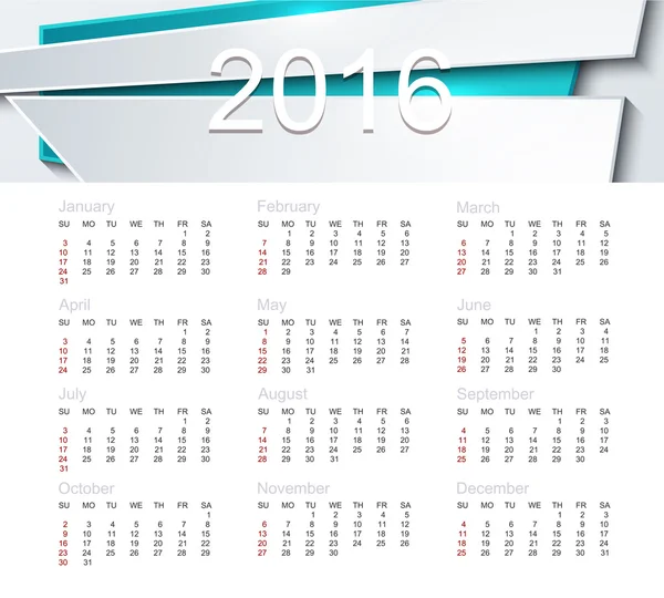 Векторный календарь на 2016 год — стоковый вектор