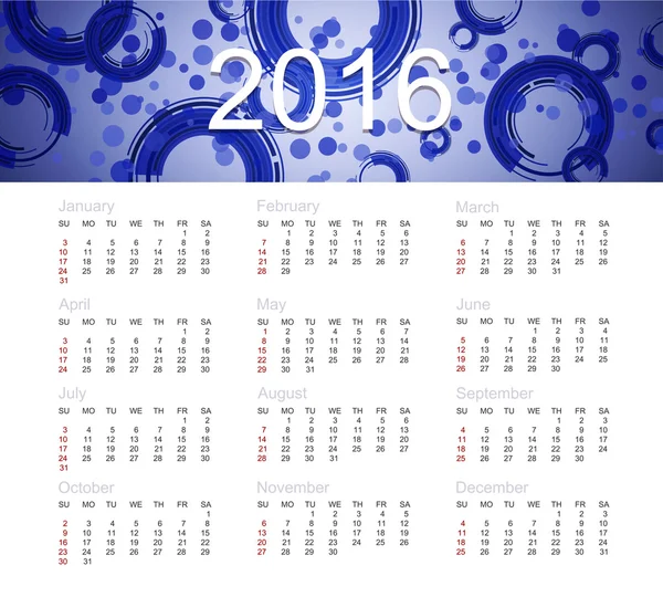 Vector calendar for 2016 year — Wektor stockowy