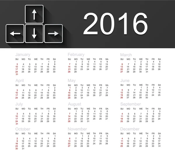 Векторный календарь на 2016 год — стоковый вектор
