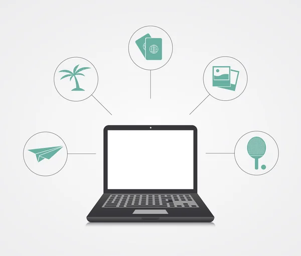 Vector digital marketing. Laptop with sample icons — Stockvector