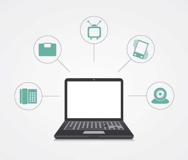 Vector digital marketing. Laptop with sample icons — 图库矢量图片