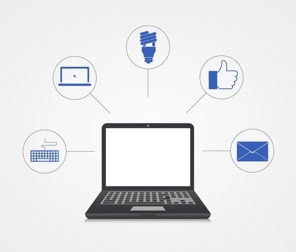 Vector digital marketing. Laptop with sample icons — 图库矢量图片