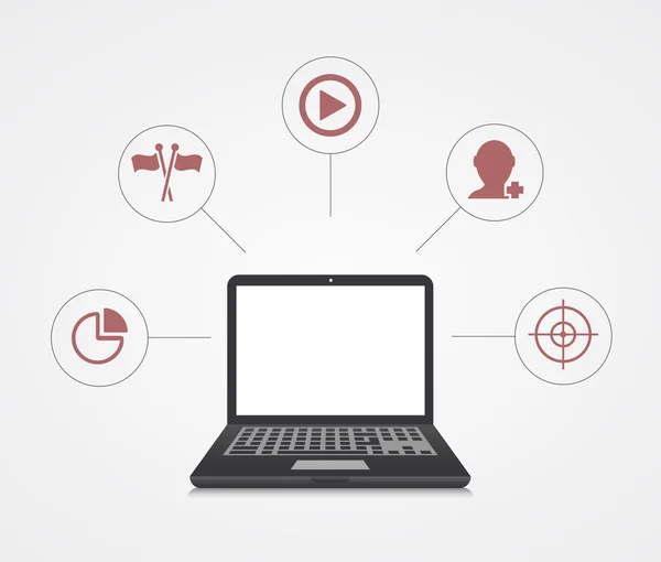 Vector digital marketing. Laptop with sample icons — Stok Vektör
